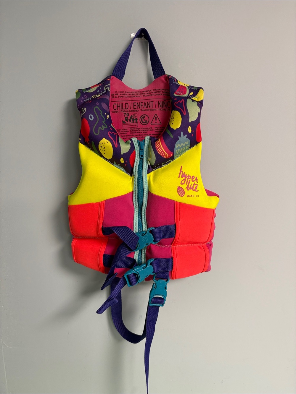 Hyperlite Fruit Themed Child Elite Vest 33-55Lbs, Girls Lifejacket Vest